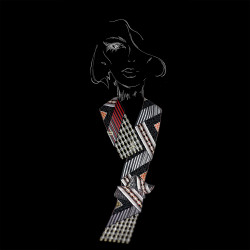 Moderne Darstellung des Schals Zaltana auf schwarzem Hintergrund