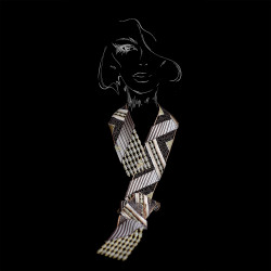 Moderne Darstellung des Schals Zaltana auf schwarzem Hintergrund