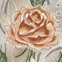 Fensterdeko Rose in karamell Detailbild Stickerei