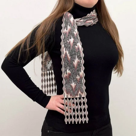 Hochwertiger gestickter Schal Atsila in taupe und beige Beispielbild