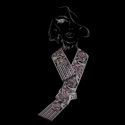 Moderne Darstellung des Schals Pakuna auf schwarzem Hintergrund