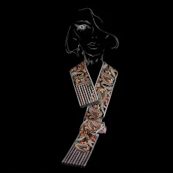 Moderne Darstellung des Schals Pakuna auf schwarzem Hintergrund