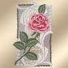 Spitzenbild Rose in pink vor einem Hintergrund