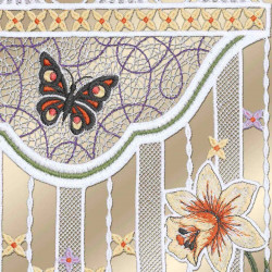 Scheibengardine Frühlingswiese aus Plauener Stickerei Detailansicht