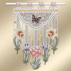 Gestickter Mini-Fächengardine Frühlingswiese mit Blumen