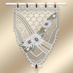 Gestickter Mini-Fächengardine Margeritenzauber mit Blumen