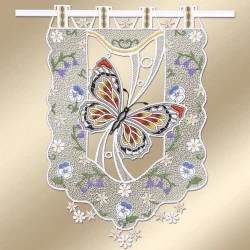 Gestickter Mini-Fächengardine Frühlingsbote mit Schmetterling