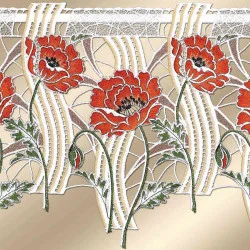 Scheibengardine Mohnblumen aus Plauener Stickerei Detailansicht