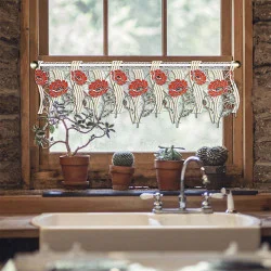 Kleinfenstergardine Mohnblumen als Küchendeko im Landhausstil