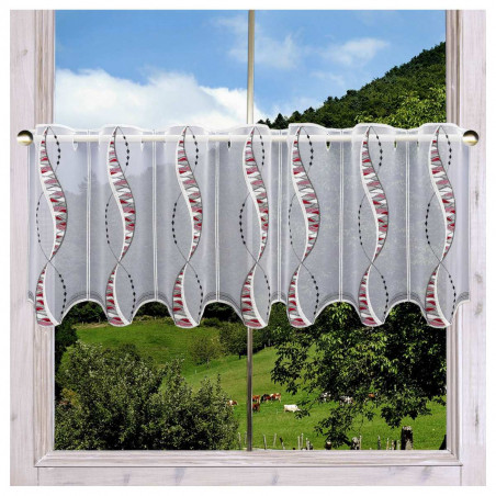 Kurzgardine Devina rot Beispielbild am Fenster Kurzgardine Devina rot Beispielbild am Fenster