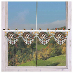 Niedliche Feenhaus-Gardine Igel mit Vögelchen am Fenster dekoriert