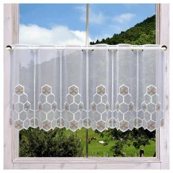 Kurzgardine Korana bunt Beispielbild am Fenster