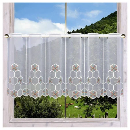 Kurzgardine Korana bunt Beispielbild am Fenster