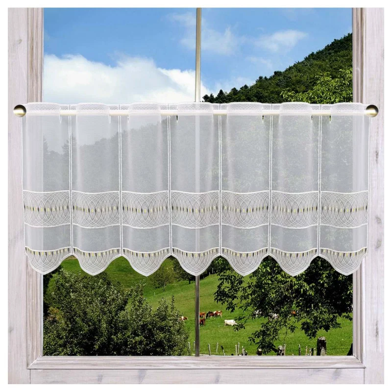 Spitzengardine Nevena gelb Beispielbild am Fenster