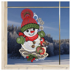 Winter-Fensterbild Schneemann Dekobeispiel am Fenster