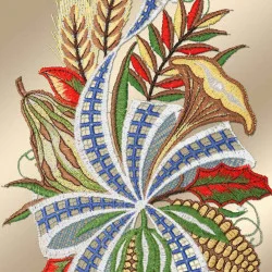 Fensterdekoration Erntedankfest mit blauer Schleife Detailbild Stickerei