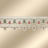 Weihnachts-Feenhausspitze Weichnachtsambiente Echte Plauener Spitze 30 cm hoch vor goldenem Hintergrund