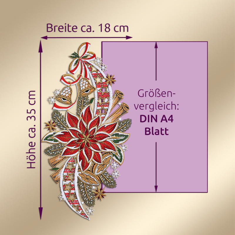Fensterbild Weihnachtsstern mit Glckchen Plauener Spitze 35 x 18 cm