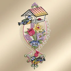 Spitzenbild Frühlingsgezwitscher Musterbild goldener Hintergrund