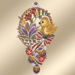 Spitzenbild Küken im Osterkorb violett Musterbild