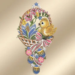 Spitzenbild Küken im Osterkorb blau-rosa Musterbild