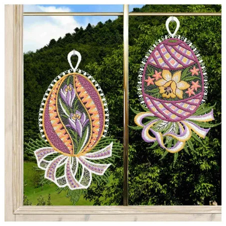 2er Set Fensterbilder Ostereier mit Krokus und Narzisse Dekobeispiel