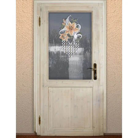 Fensterbild Leila mit Lilie gelb | Echte Vogtländische Spitze 33x18 cm