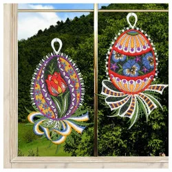 2er Set Fensterbilder Ostereier mit Tulpe und Veilchen Beispielbild