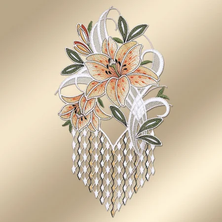 Fensterbild Leila mit Lilie gelb | Echte Vogtländische Spitze 33x18 cm