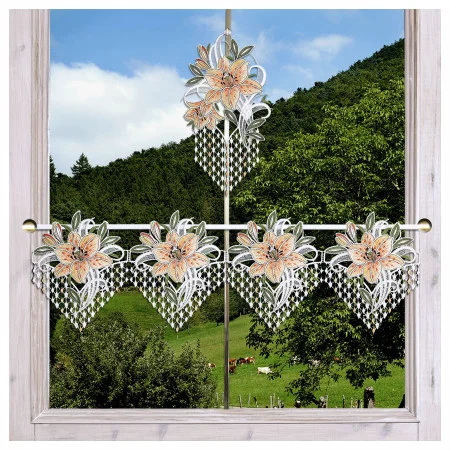 Fensterbild Leila mit Lilie gelb | Echte Vogtländische Spitze 33x18 cm