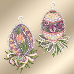 2 Stück Spitzenbilder Ostereier mit Tulpe und Veilchen Musterbild