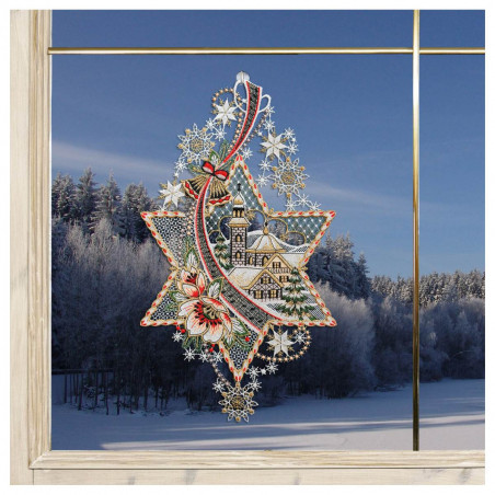 Winter-Fensterbild Stern mit Kirche Dekobeispiel am Fenster