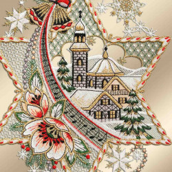 Fensterdeko Stern mit Kirche Detailbild Stickerei