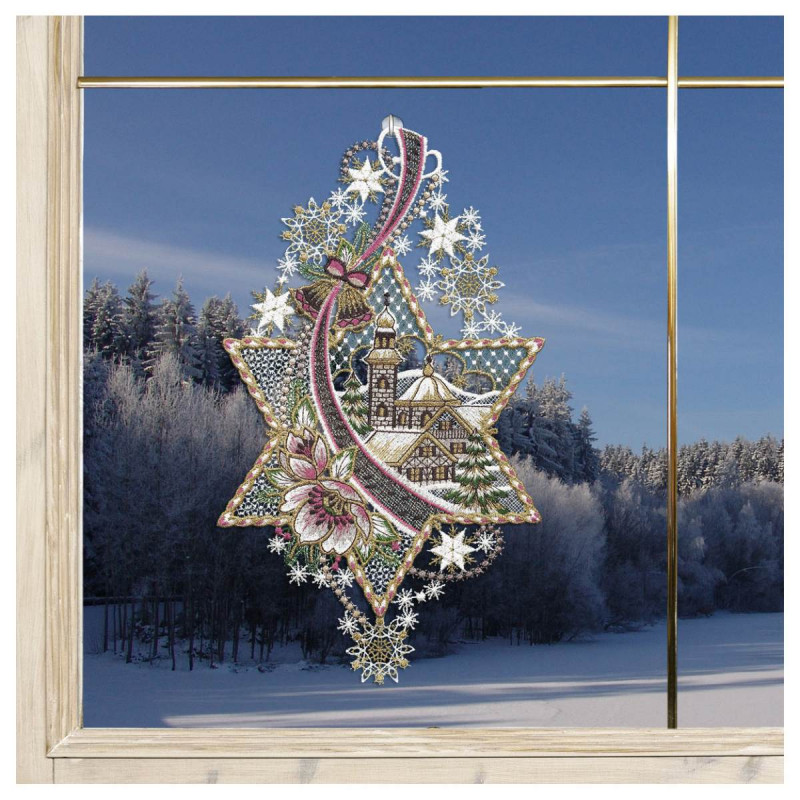 Winter-Fensterbild Stern mit Kirche Beispielbild am Fenster