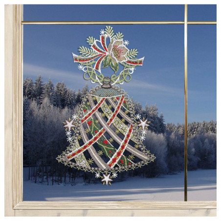 Winter-Fensterbild Glocke mit Christrose grau Dekobeispiel am Fenster