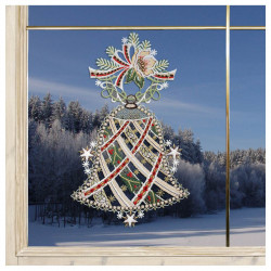 Winter-Fensterbild Glocke mit Christrose beige Dekobeispiel am Fenster