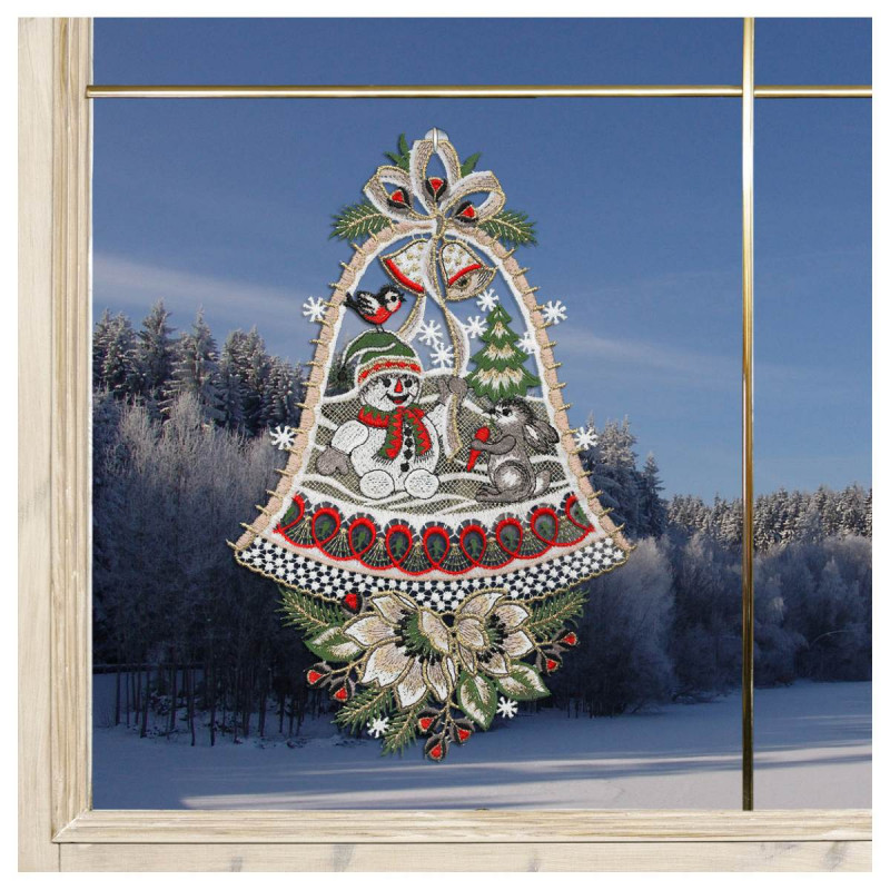 Winter-Fensterbild Schneemann und Hase Beispielbild am Fenster