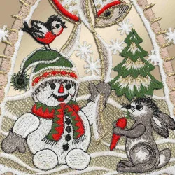 Fensterdeko Schneemann und Hase Detailbild Stickerei