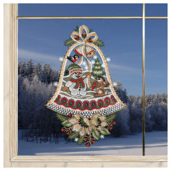 Winter-Fensterbild Schneemann und Hase Dekobeispiel am Fenster