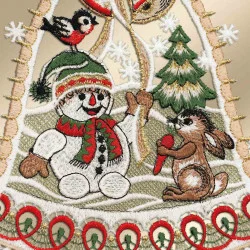 Fensterdeko Schneemann und Hase Detailansicht Stickerei