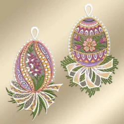 2 Stück Spitzenbilder Ostereier mit Primel und Blütenrispe Musterbild