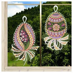 2er Set Fensterbilder Ostereier mit Primel und Blütenrispe Dekobeispiel