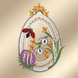 Spitzenbild Osterei mit Marienkäfer Musterbild vor goldenem Hintergrund