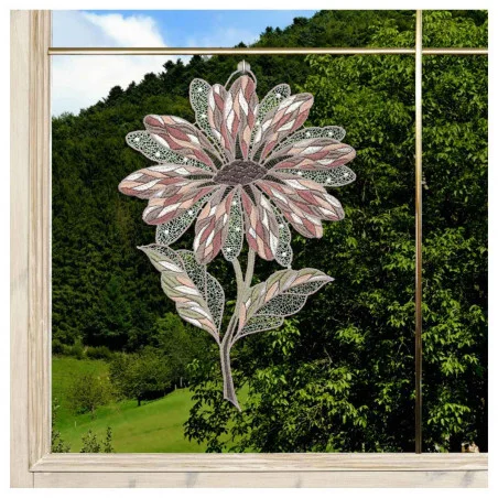 Fensterbild Antonia Blüte groß braune Spitze am Fenster dekoriert