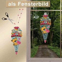 Fensterbild Zuckertüte mit Teddybär Anleitung