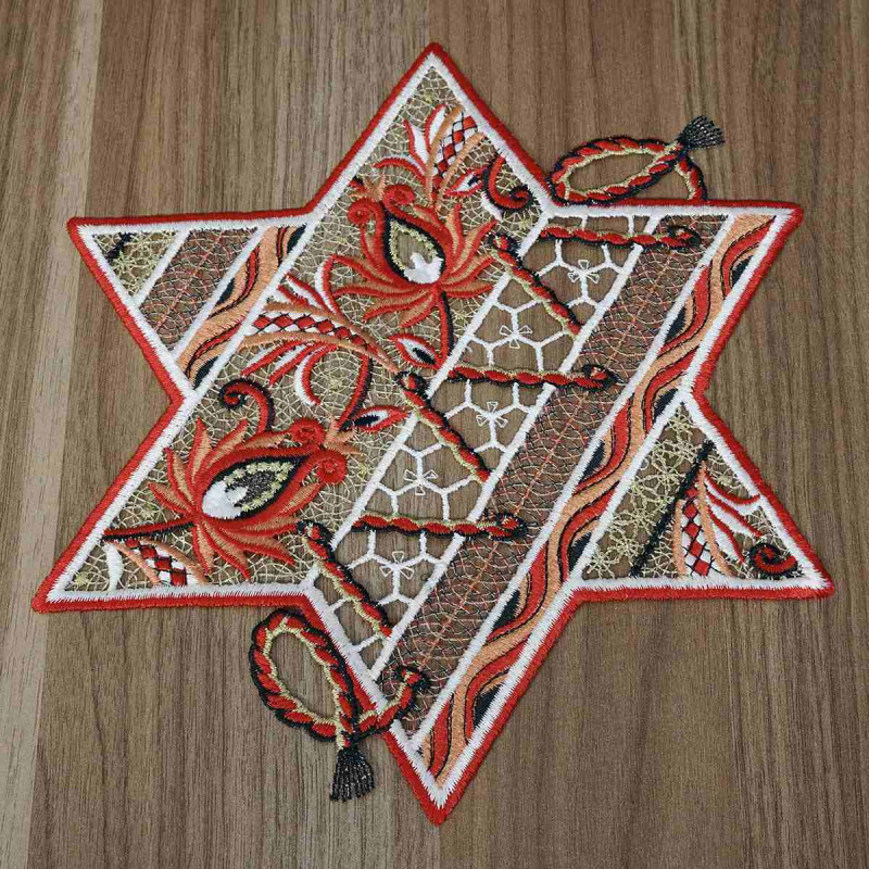 Tischdecke Sternentraum Plauener Weihnachts-Deckchen Spitze rot