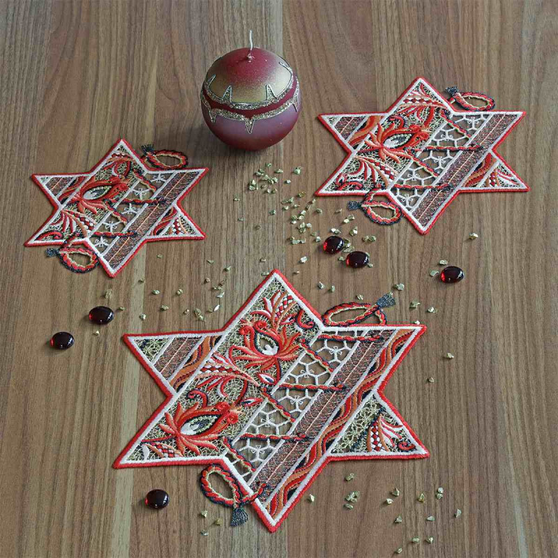 Weihnachts-Deckchen Plauener Spitze Sternentraum Tischdecke rot