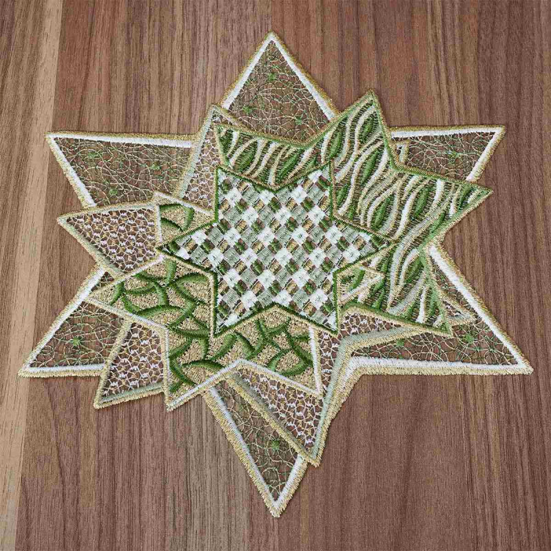 Sternenzauber Weihnachts-Deckchen Plauener Tischdecke grün Spitze