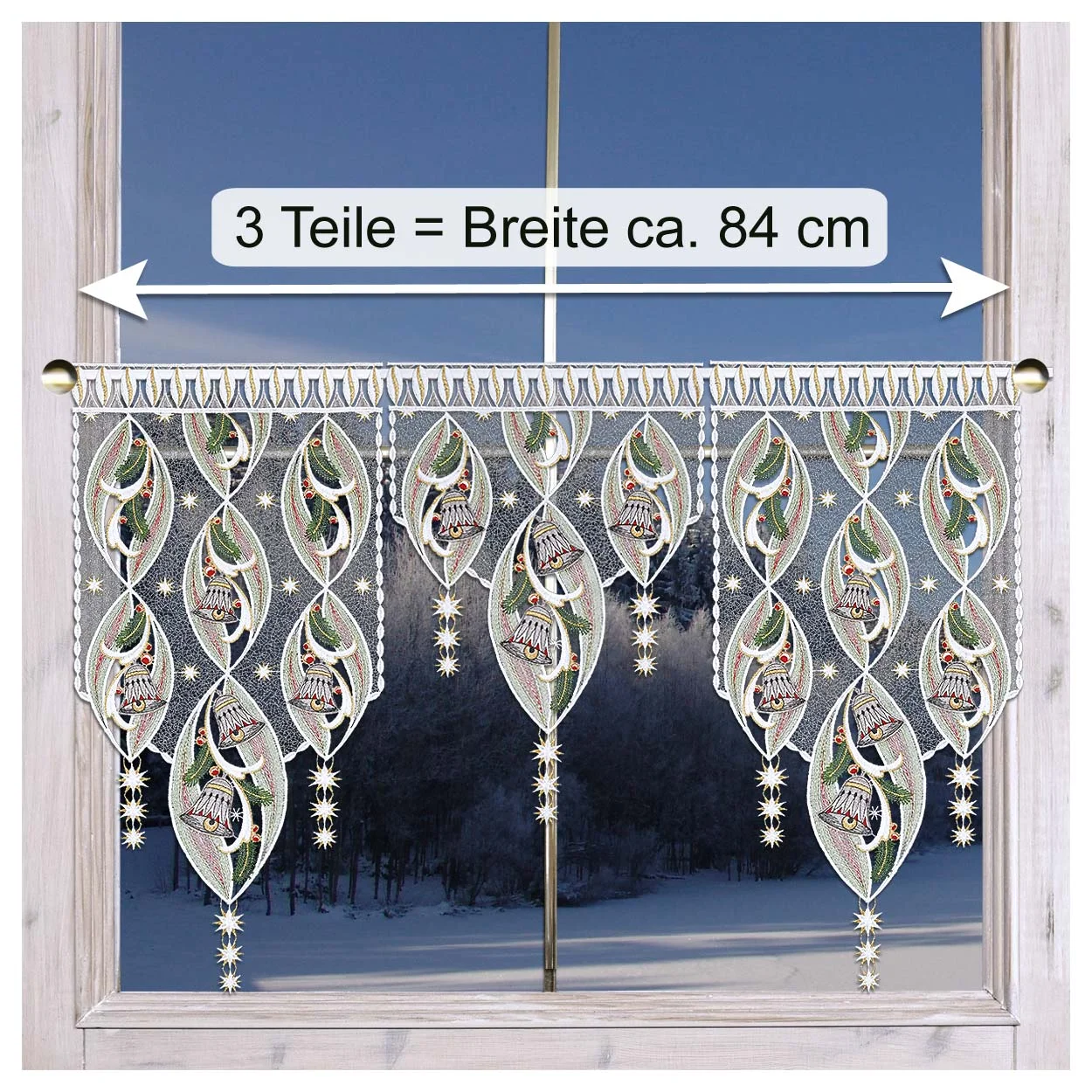 Winter-Deko Beispiel 3er Set Scheibengardinen Kling Glöckchen