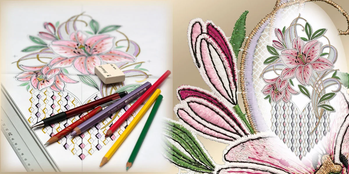 Von der Zeichung zur fertigen Stickerei